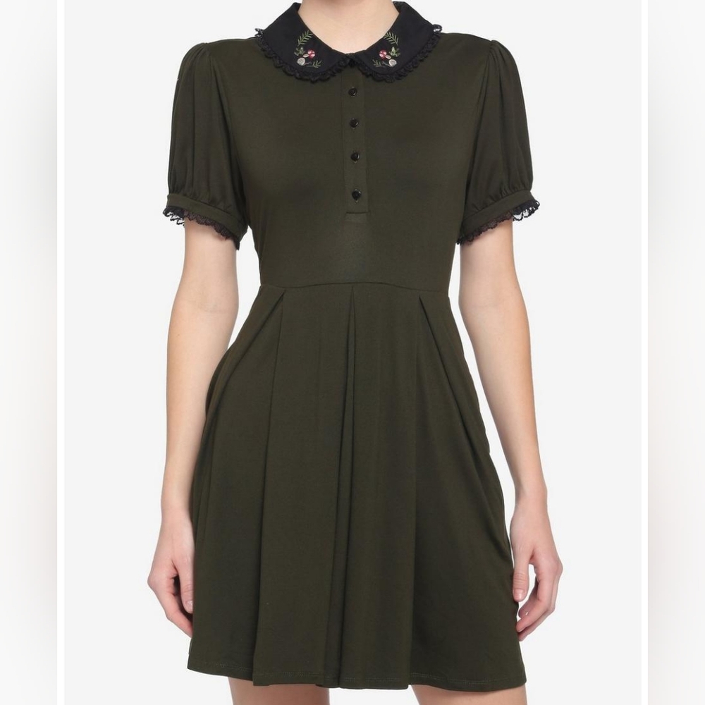 Forest Green Embroidered Collar Dress